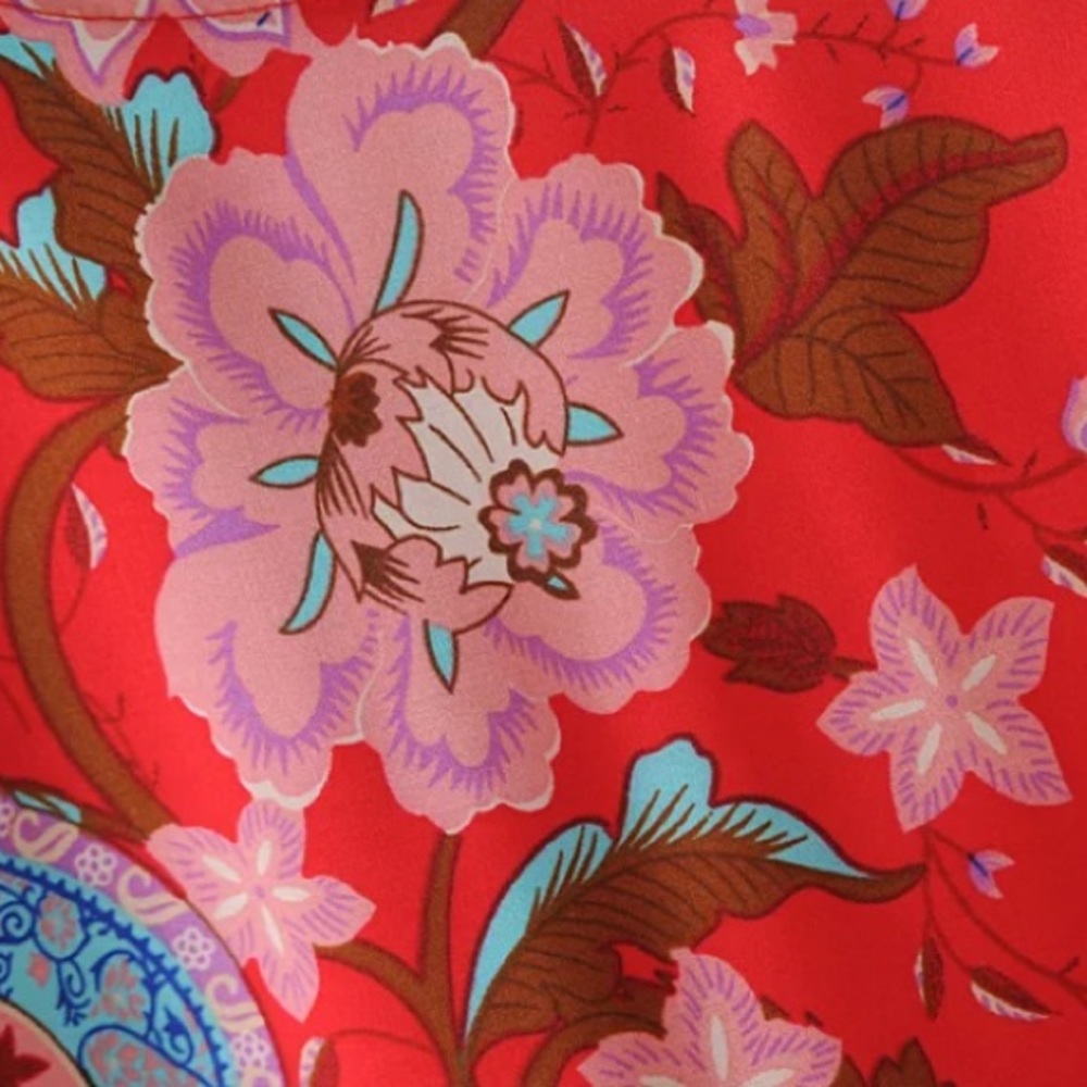 SOLD OUT Bohemian Red Peacock Floral Gypsy Kimono Long Maxi Coverup Duster Robe - Picture 11 of 11